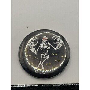 Vintage Pin Back Button Skeleton And Yellow Eyes
